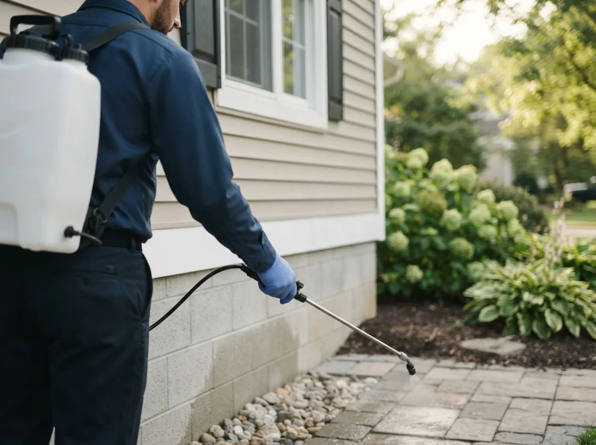 Pest control technician inspecting a home in Hyrum, UT
